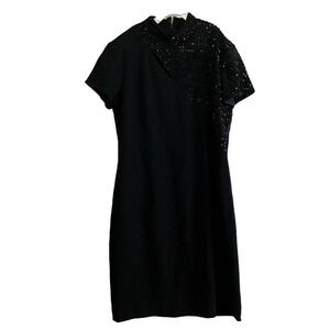 Liz Claiborne Womens Petite 10 Black Sheath Rhinestones Knee length Dress